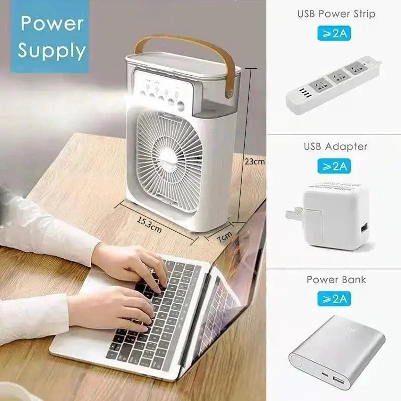3 In 1 Portable Mini Air Cooler Fan AIr Conditioner LED Night Light Humidifier Adjustable Speed Personal Air Cooler from PriceLows™