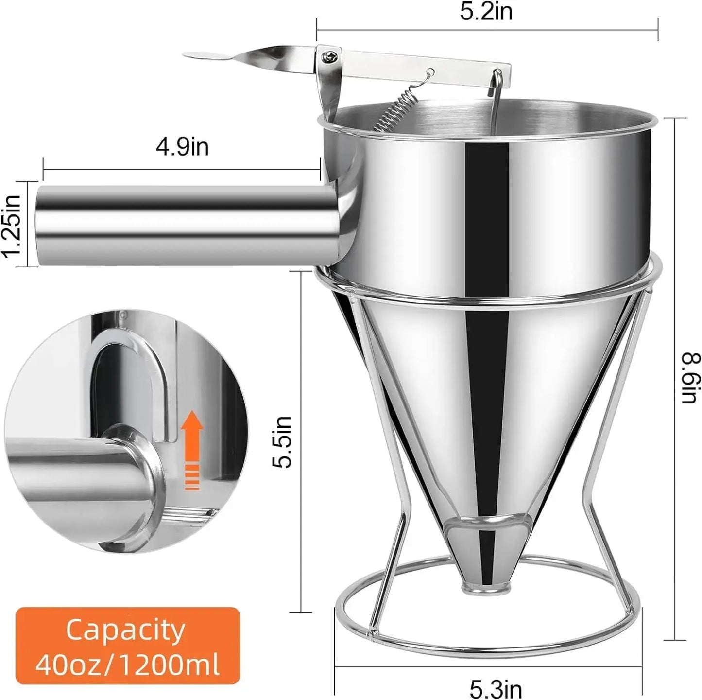 Pancake Batter Dispenser with 4 Nozzles Multi-Caliber Stainless Steel Funnel Cake Dispenser with Stand Great for Baked Goods from PriceLows™