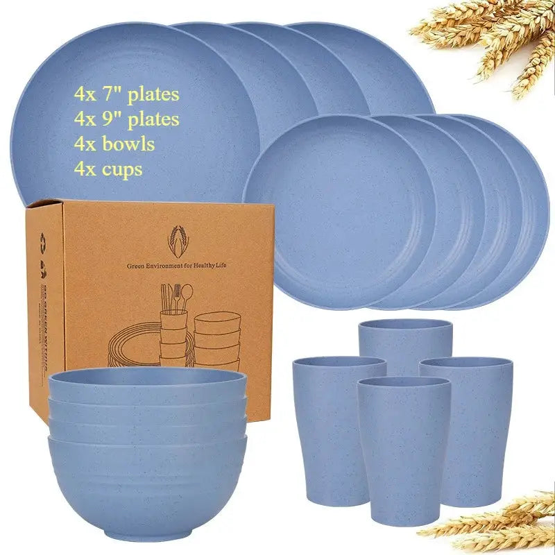 Natural Wheat Straw Tableware Set Dinnerware Sets Biodegradable Unbreakable Plates, Bowls, Cups Lightweight for Kitchen Camping from PriceLows™