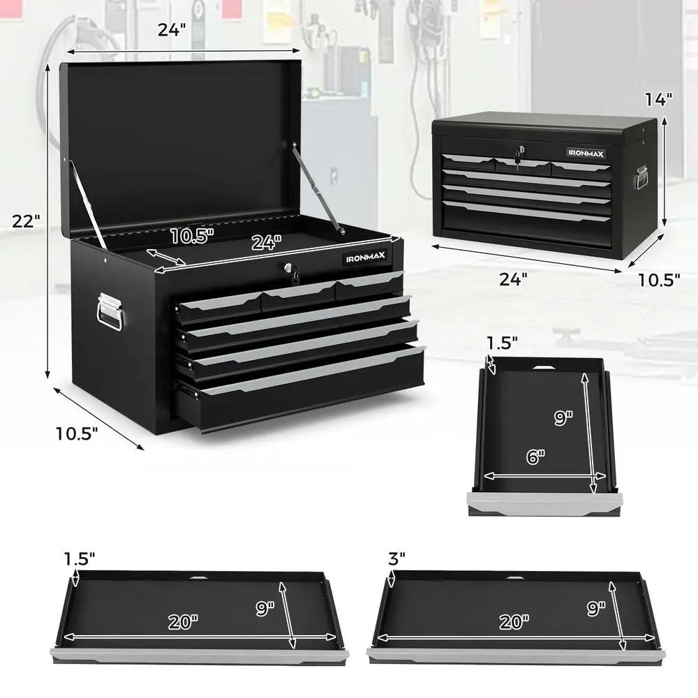 6 Drawer Tool Box, 24 Lockable Toolbox with Top Tray, Portable Steel Storage Box Organizer, Heavy Duty Tool Chest Cabinet for G from PriceLows™