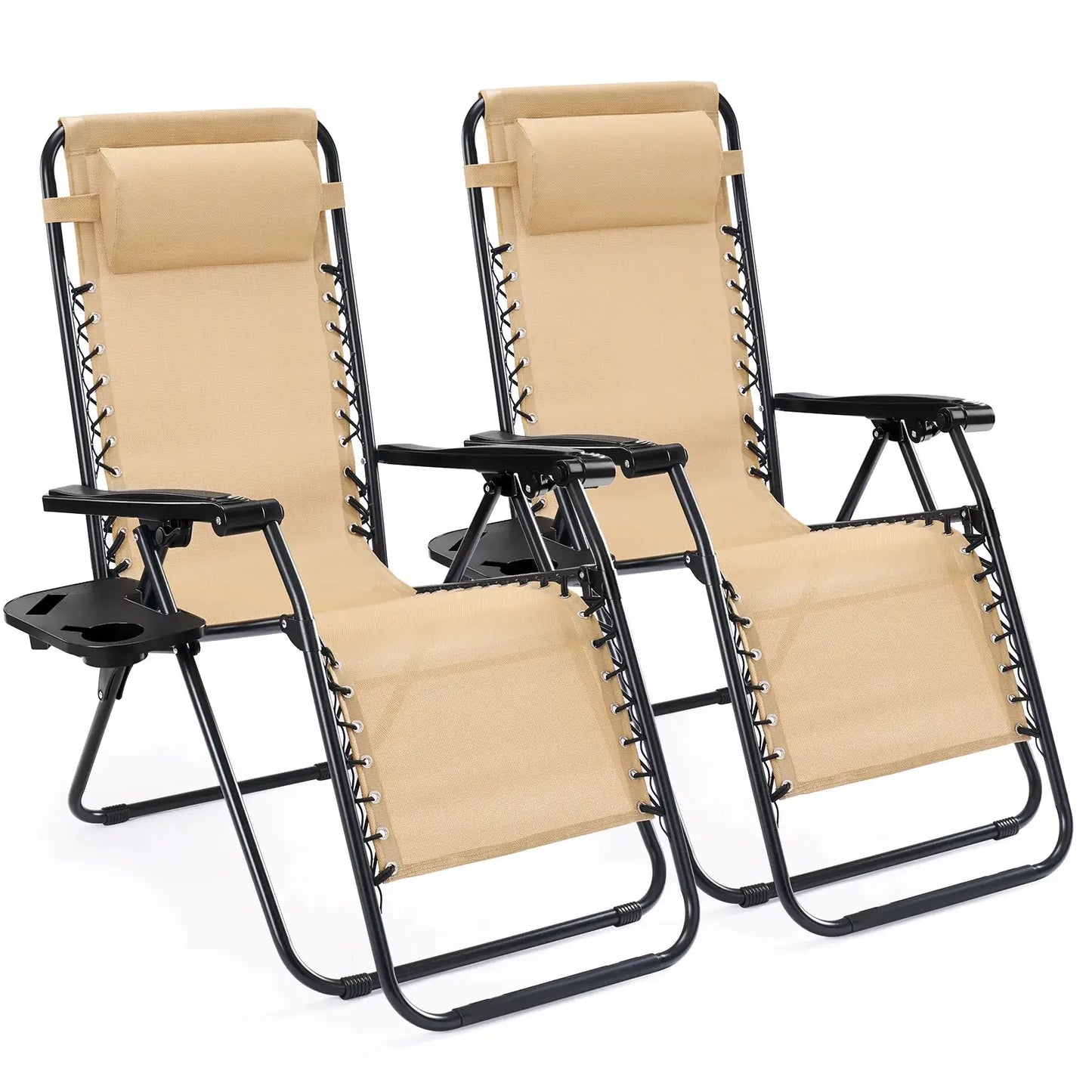 JHK Portable Zero Gravity Recliner Chairs Set of 2 Outdoor Garden Folding Lounge Chair with Cup Holder Trays Adjustable Pillow from PriceLows™