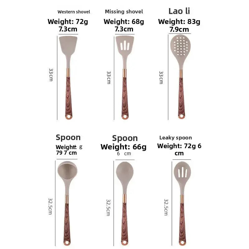Silicone Wood Grain Kitchenware 11-piece Set Non-stick Pan, Spoon Set, Anti-scalding Wood Grain Handle Cooking Utensils from PriceLows™