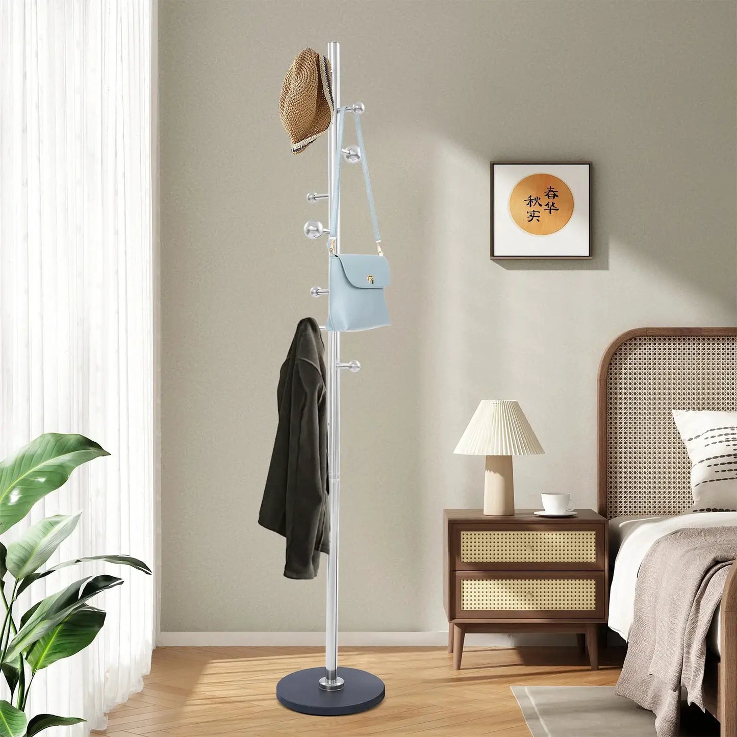 Coat Rack, Freestanding Coat Stand with 8 Spherical Hooks, Stainless Steel Corner Coat Storage Rack for Entryway Bathroom from PriceLows™