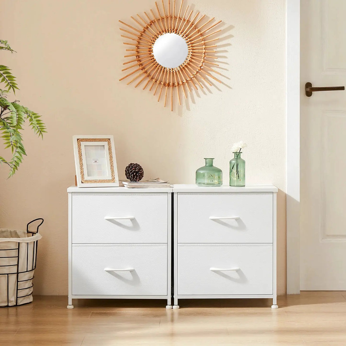 JHK Nightstand Bedside Coffee Sofa Tea Table Storage Closet Chest Clothes Display For Bedroom 2 Fabric Drawers Cabinet Furniture from PriceLows™