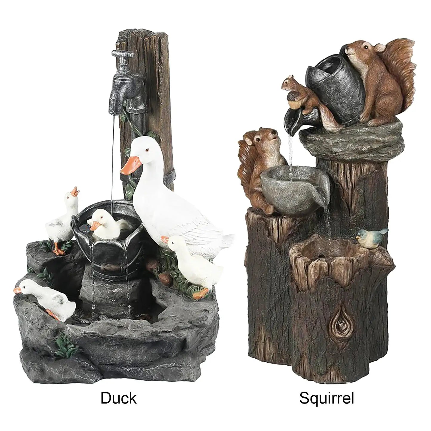 Funny Animal Decoration Duck /Squirrel Fountain Ornament Landscaping Decor with Light Garden Duck Squirrel Figurine Garden Decor from PriceLows™