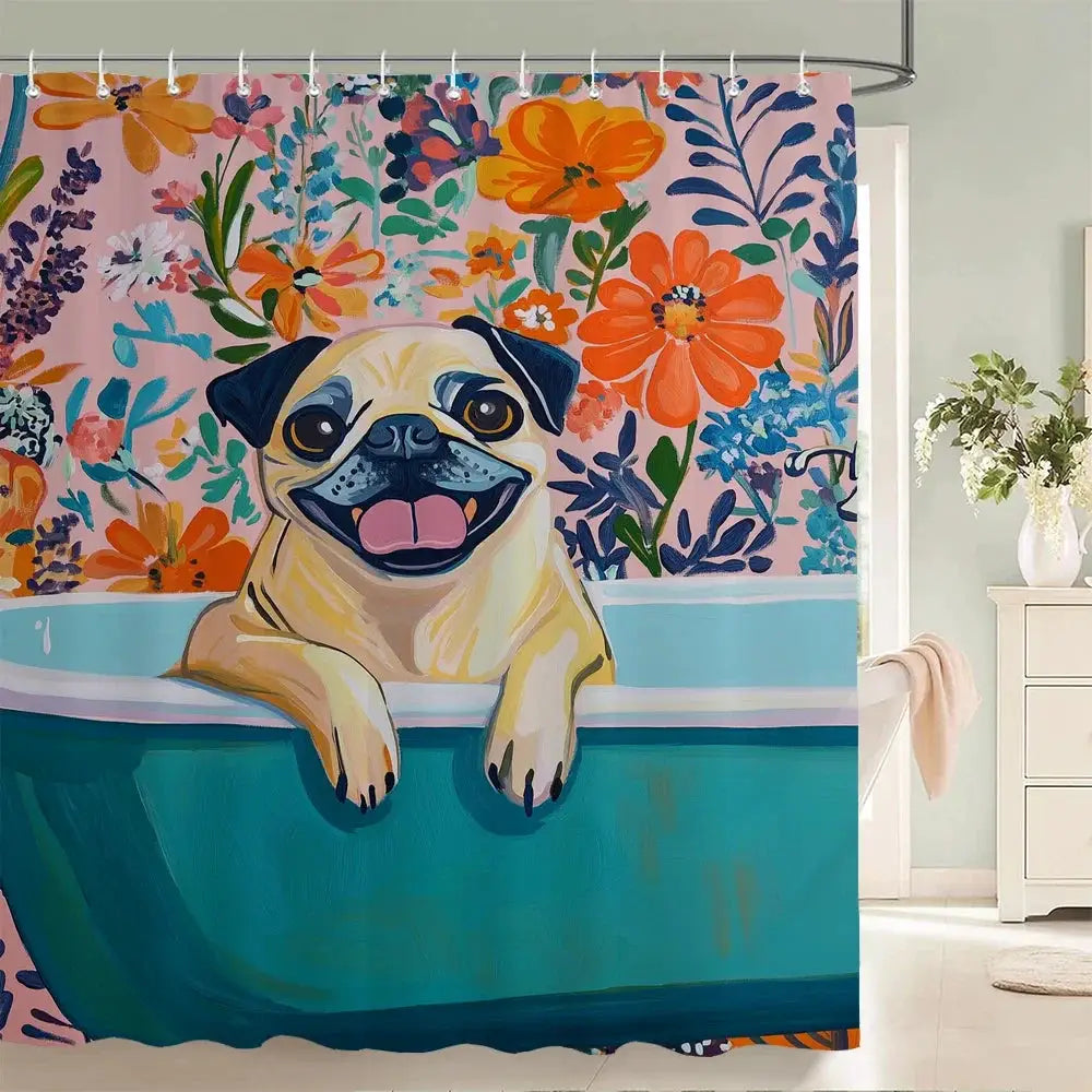 Nordic style Flowers Leaves Animals Shower Curtain Cat and Dog Printed Bathroom Bath Curtain Home Decoration Curtain With Hooks from PriceLows™