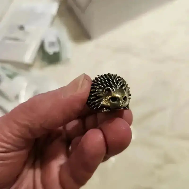Brass Hedgehog Figurine | Vintage Metal Craft | Desktop Home Accent