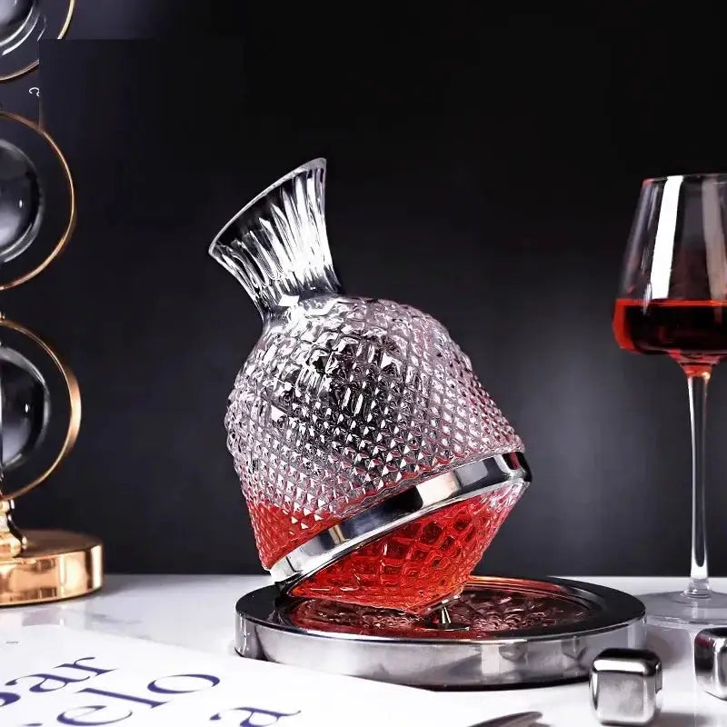 360 Rotating Wine Decanter Tumbler 1500ml Decanter Dispenser Crystal Glass Bottle Wine Aerator Mirror Jug Gift Bar Decoration from PriceLows™