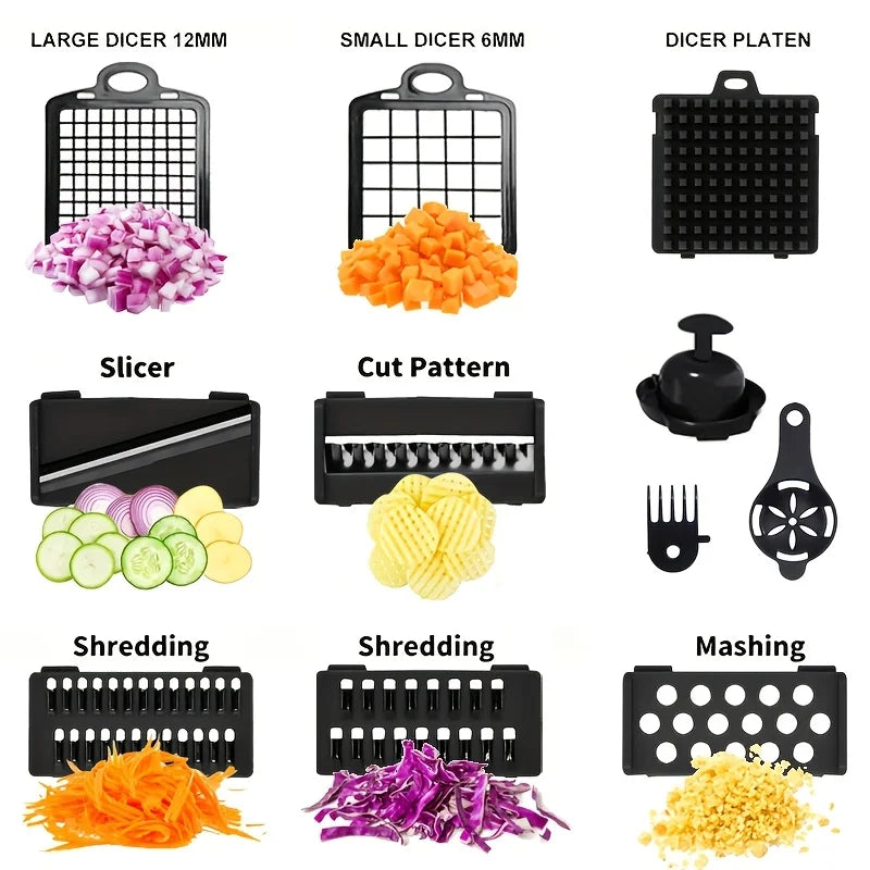 Vegetable Shredder | 8 Blades | With Container | Black