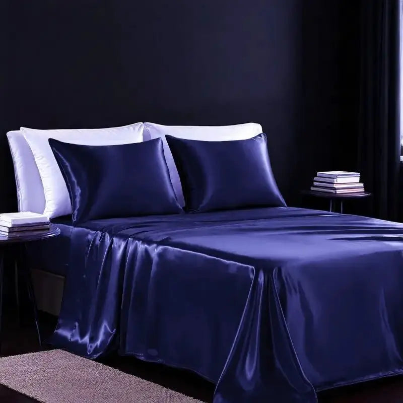 3/4Pcs Satin Sheet Se Silky & Luxury Bed Set, Soft Deep Pocket Sheets Cooling Bed Set, 1 Fitted Sheet,1 Flat Sheet,1/2Pillowcase from PriceLows™