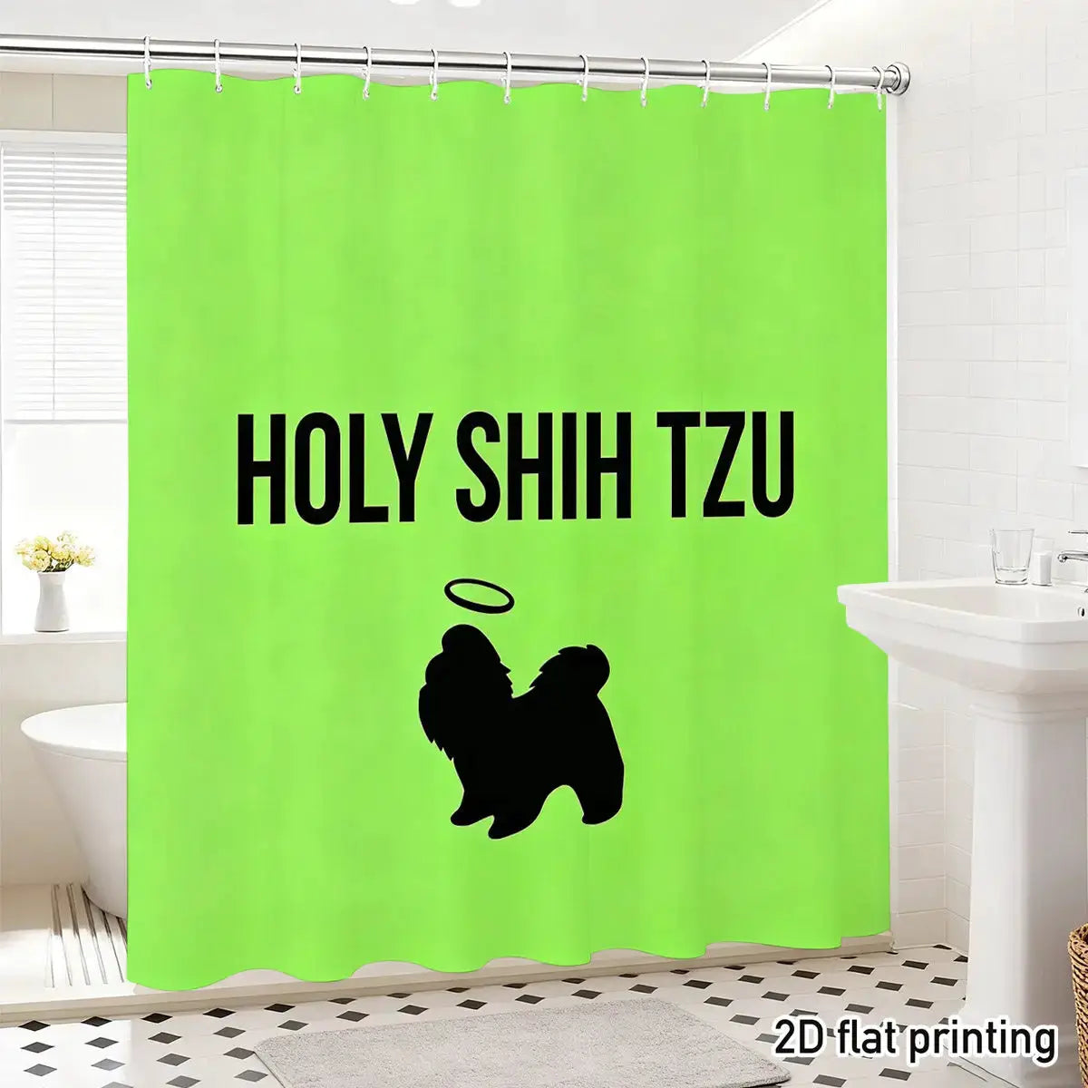 Funny Shih Tzu Silhouette Shower Curtain, Cute Dog Lover Bathroom Decor, Waterproof Fabric Bath Screen for Pet Owners from PriceLows™
