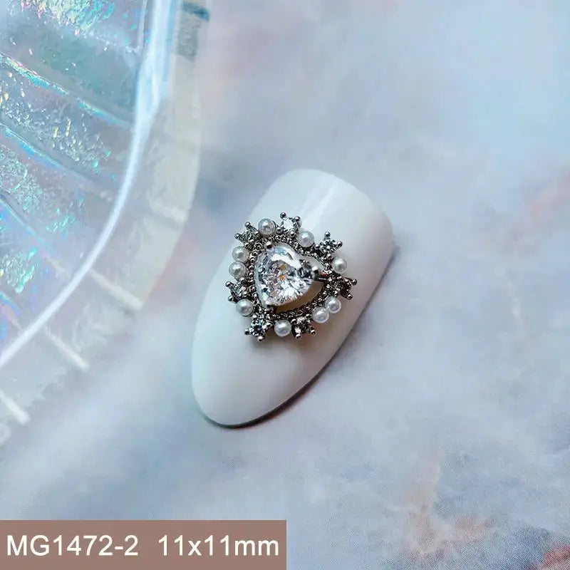 10pcs Valentine's Day Pink Love Heart Ribbon Zircon Metal Nails Jewelry Decorations Nail Art Accessories Charms Parts Supplies from PriceLows™