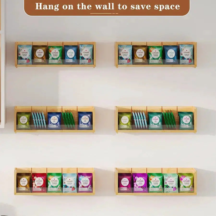 Bamboo Tea Bag Organizer Storage Box, 3 Tier Stackable Tea Bag Box Natural Wood, Wall Mount Tea Chests with Acrylic for tea bags from PriceLows™