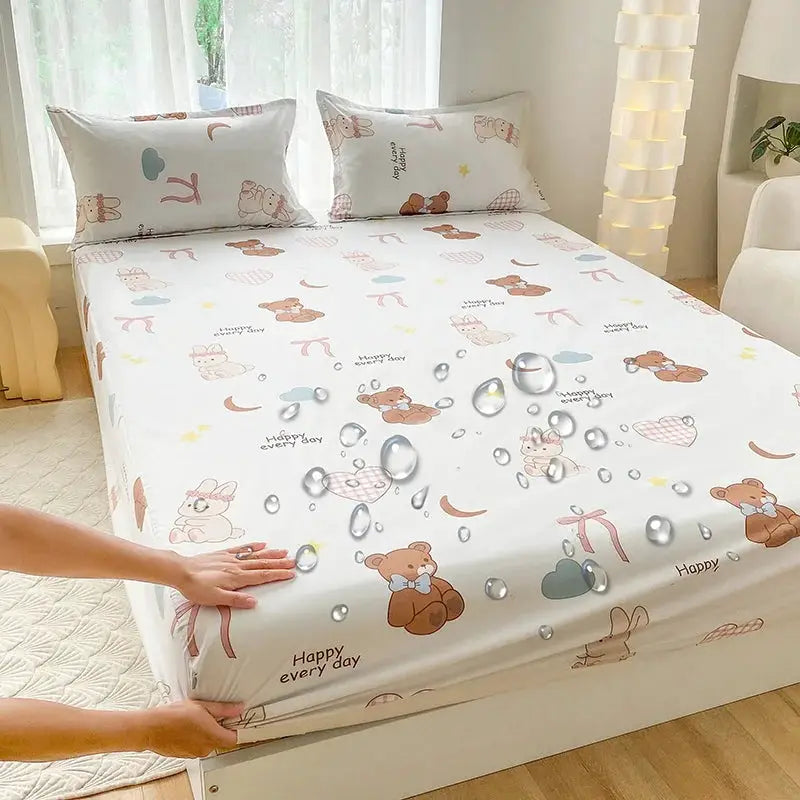 1pc Waterproof Fitted Bed Sheets Cartoon Style Single Bed Cover for Kids Queen/King sabanas cama matrimonial(without pillowcase) from PriceLows™