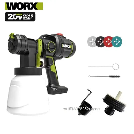 Worx WU056 Brushless Electric Spray Gun Home Paint Sprayer Flow Control Airbrush 4 Nozzle [Non Battery and Charge] from PriceLows™