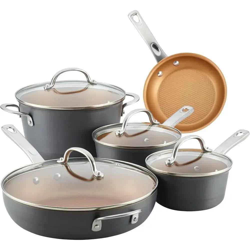 Charcoal Gray 9Pcs Hard Anodized Nonstick Pots Pans Set Home Collection Kitchen Cookware from PriceLows™
