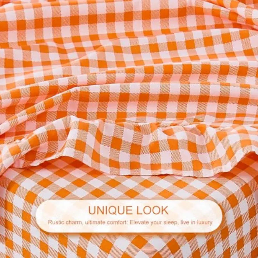 Gingham Sheet Set Lightweight Super Soft Brushed Microfiber Plaid Fall Bed Sheets with 16" Deep Pocket 4 Pcs Ruffle Farmhouse B from PriceLows™