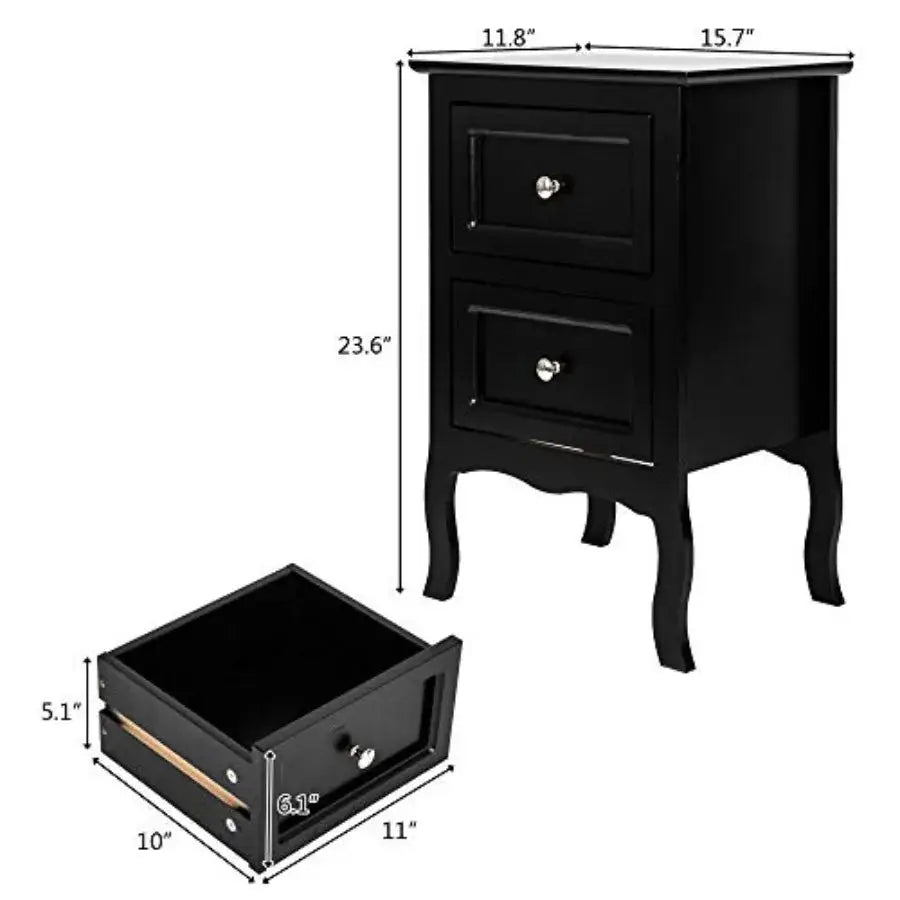 Black Nightstand Set of 2 with 2 Drawers Wood Bed Side Table for Bedroom Small Spaces College Dorm Room Living Room 16W x 12D x from PriceLows™