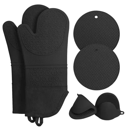 Oven Mitts and Pot Holders Set | Silicone | Extra Long | 6 Piece