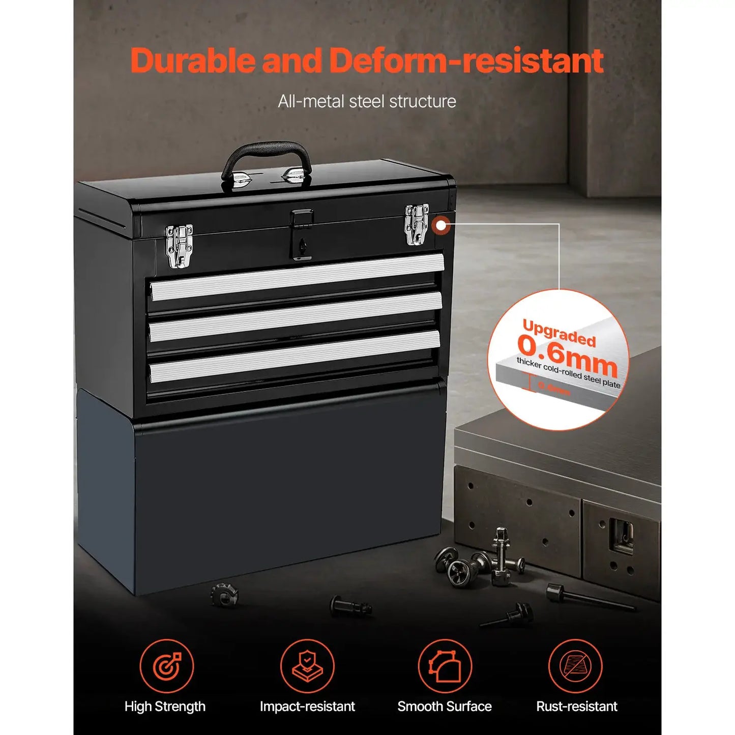 SucceBuy 20in 3-Drawer Metal Tool Box Black/Red Tool Chest with EVA Liners Multifunction Tool Organizer for Garage & Workshop from PriceLows™