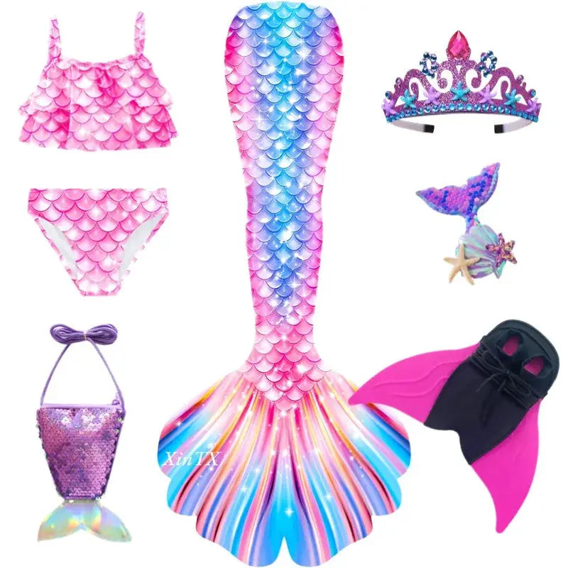 New Girls The Little Mermaid Tails Boy Memaid Swimsuit Bikini Bathing Suit Halloween Costume Girll Can add Monofin For Pool from PriceLows™
