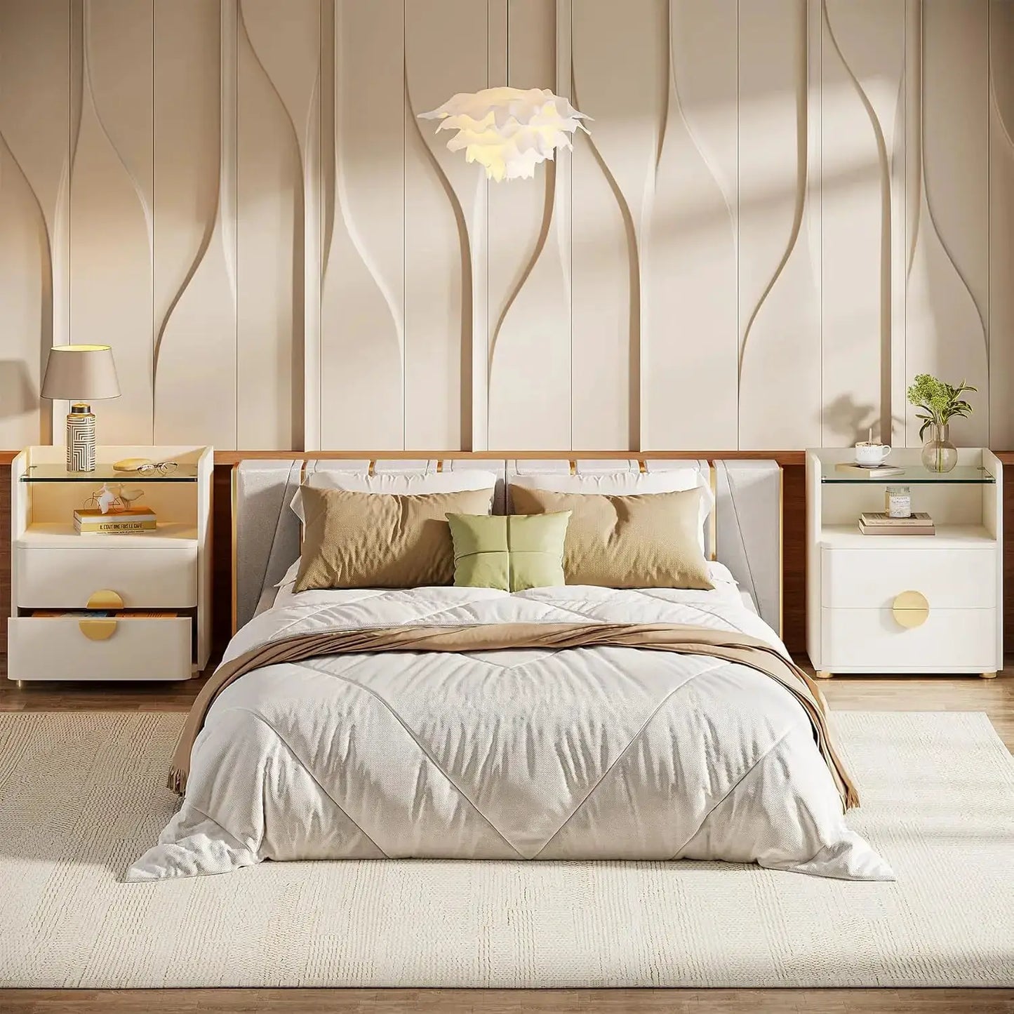Nightstand with 2 Drawers, Modern Nightstand with Open Storage Shelf, White Bed Side Table for Bedroom, Living Room from PriceLows™
