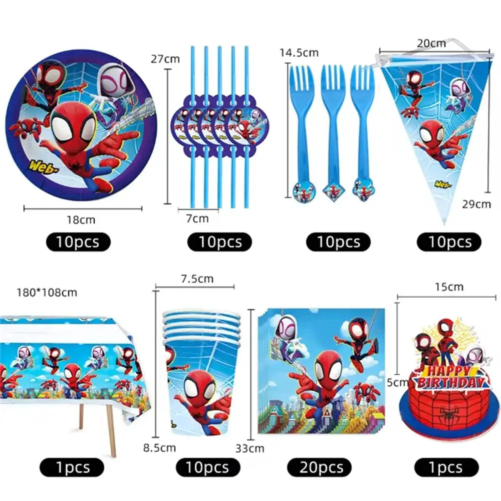 Spider Birthday Party Supplies | Disposable Tableware Set | 3D Balloon | Kids