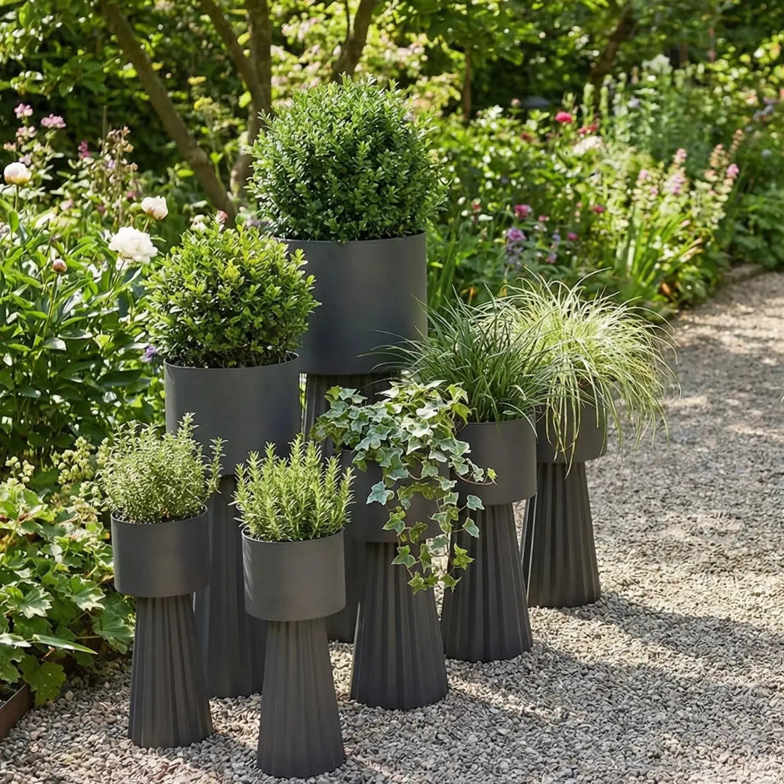 3pcs Metal Plant Pots with Stand Indoor Outdoor Tall Flower Pots 9.1in 10.6in 11.8in for Living Room Corner Kitchen Office Garde from PriceLows™