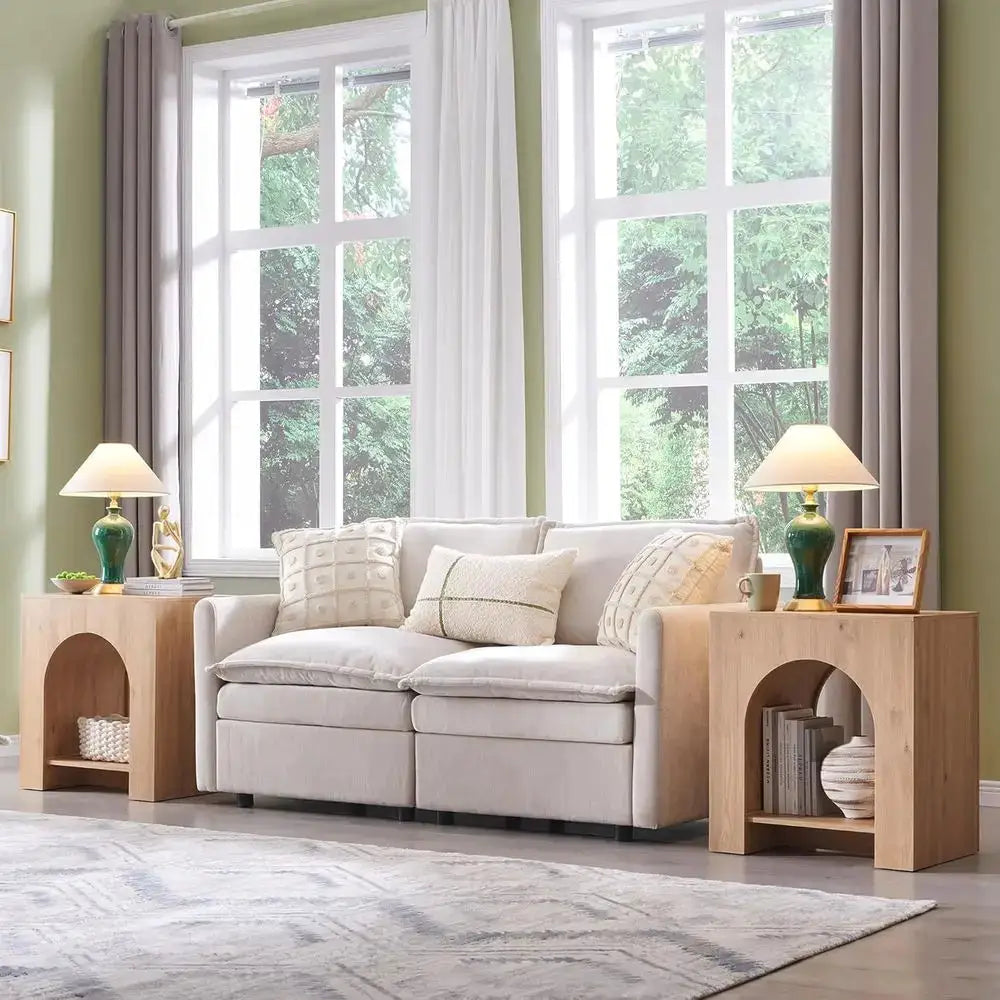 Set of 2 Arched End Tables with 22 Nightstands, Charging Station, USB & Type-C Ports, Natural Finish from PriceLows™