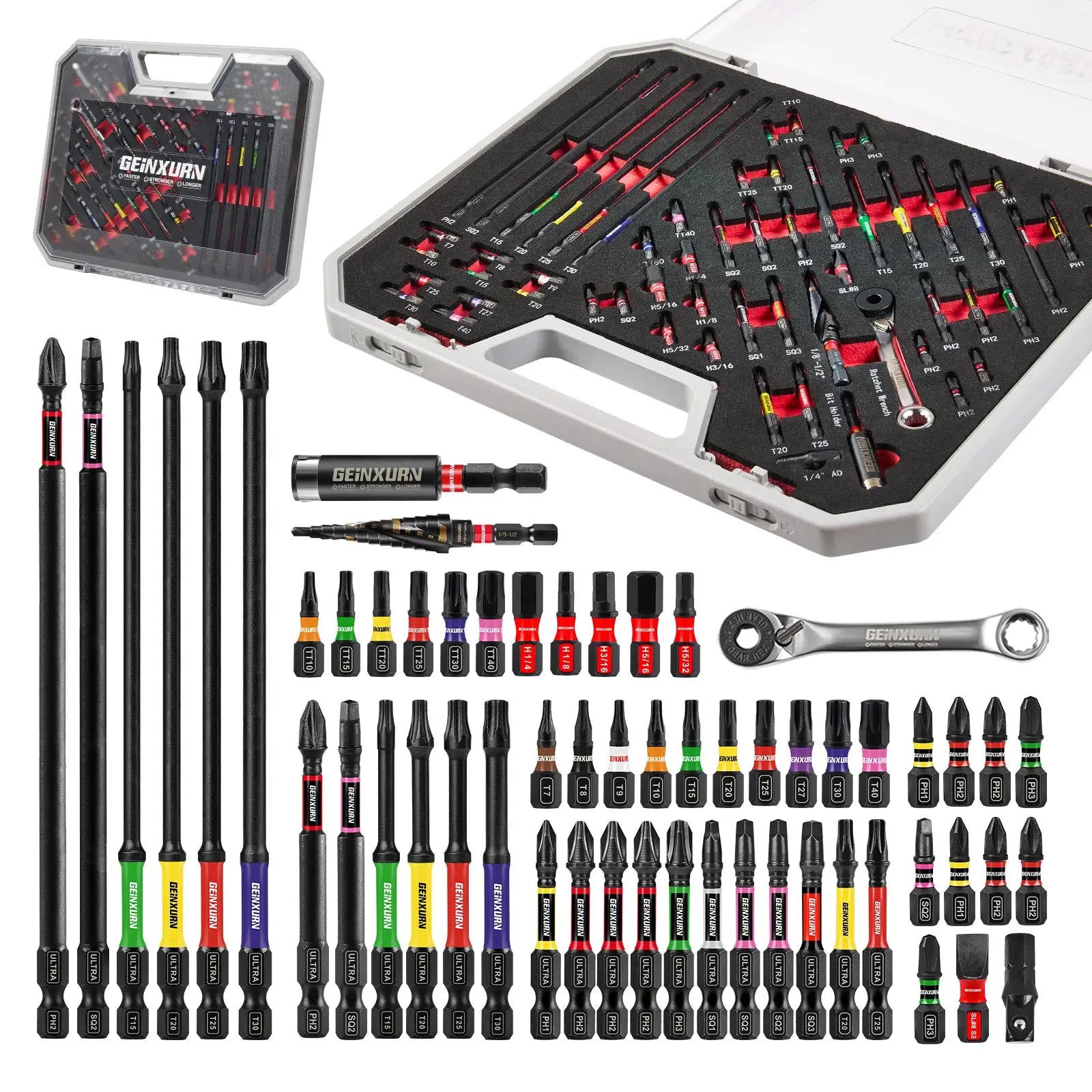 Geinxurn 58Pcs Tools Set Packaged with Impact Screwdriver Bits,Mini Wrech,Step Drill,Socket Adapter and Bit Holder for DIY from PriceLows™