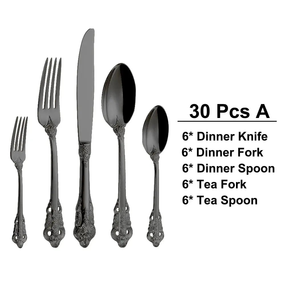 30 Pieces Gold Plated Luxury Cutlery Set Stainless Steel Vintage Western Tableware Sliver Knife Spoon Fork Set Kitchen Utensils from PriceLows™