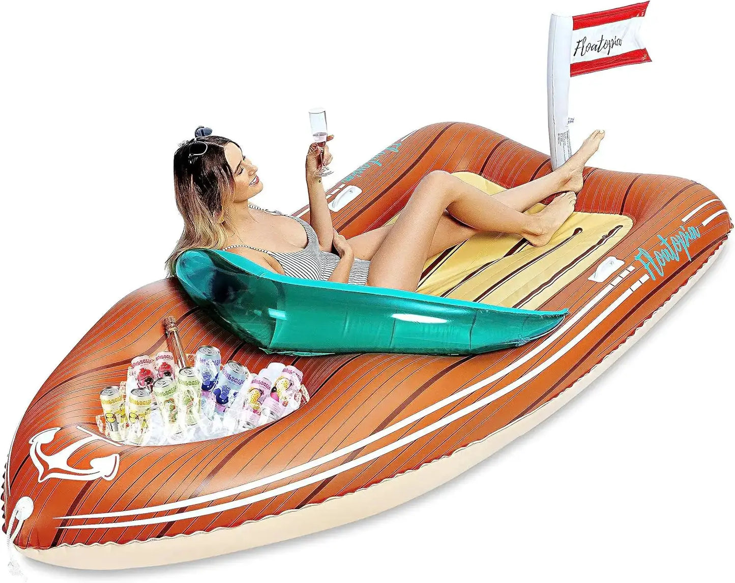 Giant Boat Pool Float | With Cooler | 8 Ft Long | Two Person Capacity