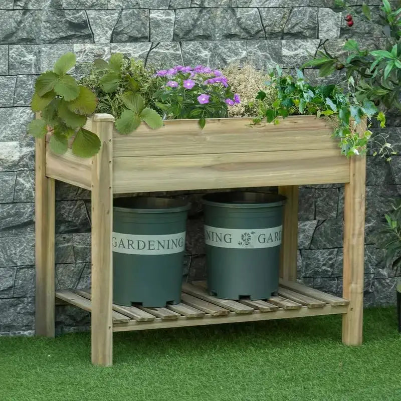 Garden Wooden Planters， Raised Garden Bed with Legs and Storage Shelf Elevated Wooden Planter Box from PriceLows™