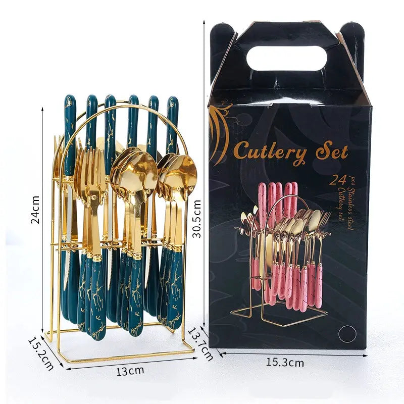 LMETJMA 24 Pcs Flatware Set Stainless Steel Knives Forks Spoons Cutlery Set Service for 6 Kitchen Utensil Tableware Set JT378 from PriceLows™