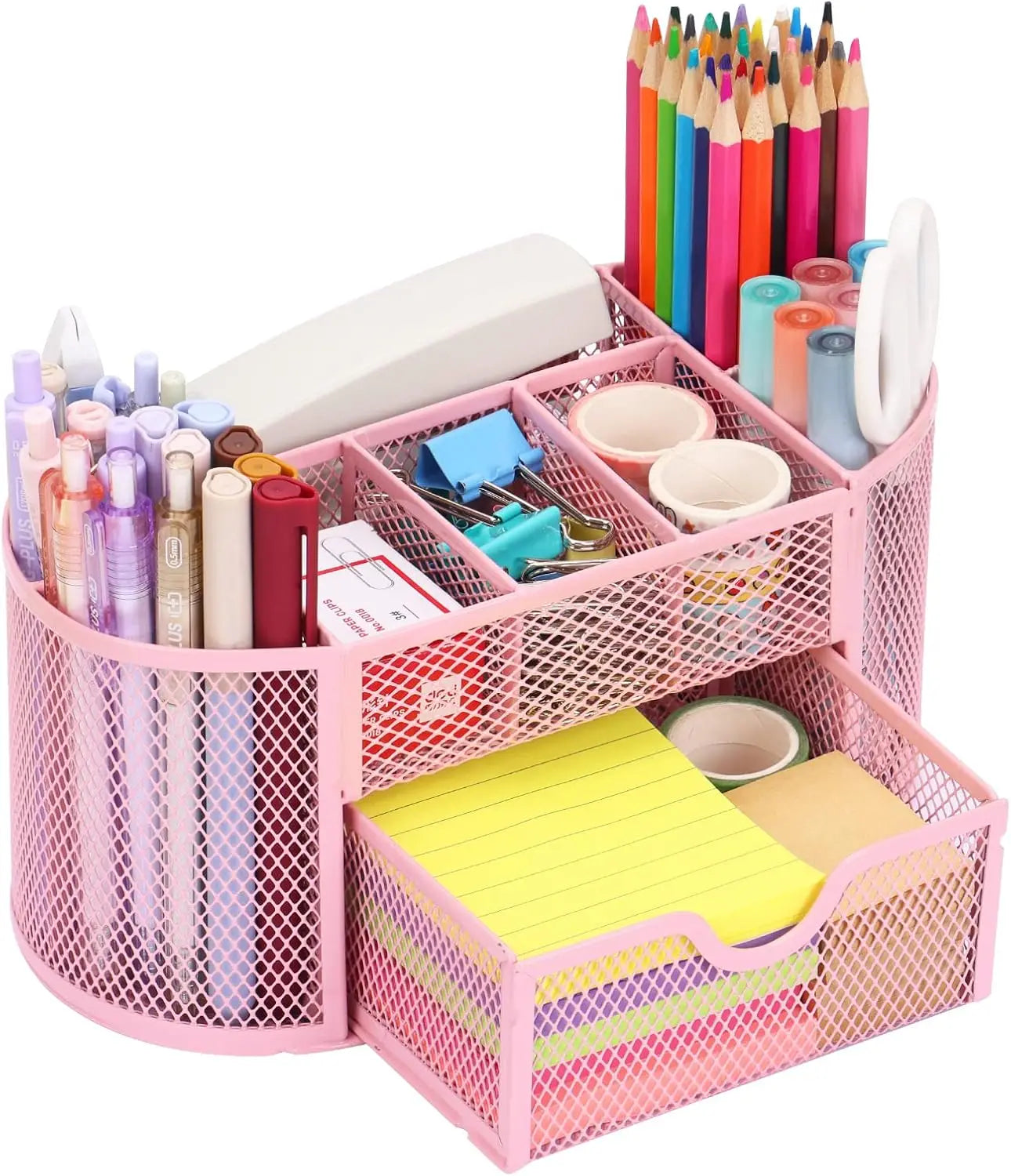 Desk Organizer | Pink Mesh 8 Compartments Drawer | 8.6 x 4.3 x 4.1 in