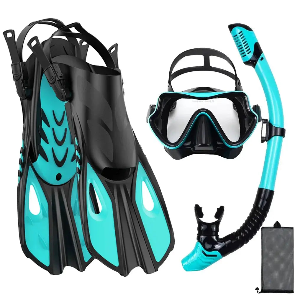 Mask Fin Snorkel Set Snorkel Gear for Adult Panoramic View Snorkel Mask Adjustable Dive Flipper Dry Top Snorkel and Travel Bag from PriceLows™