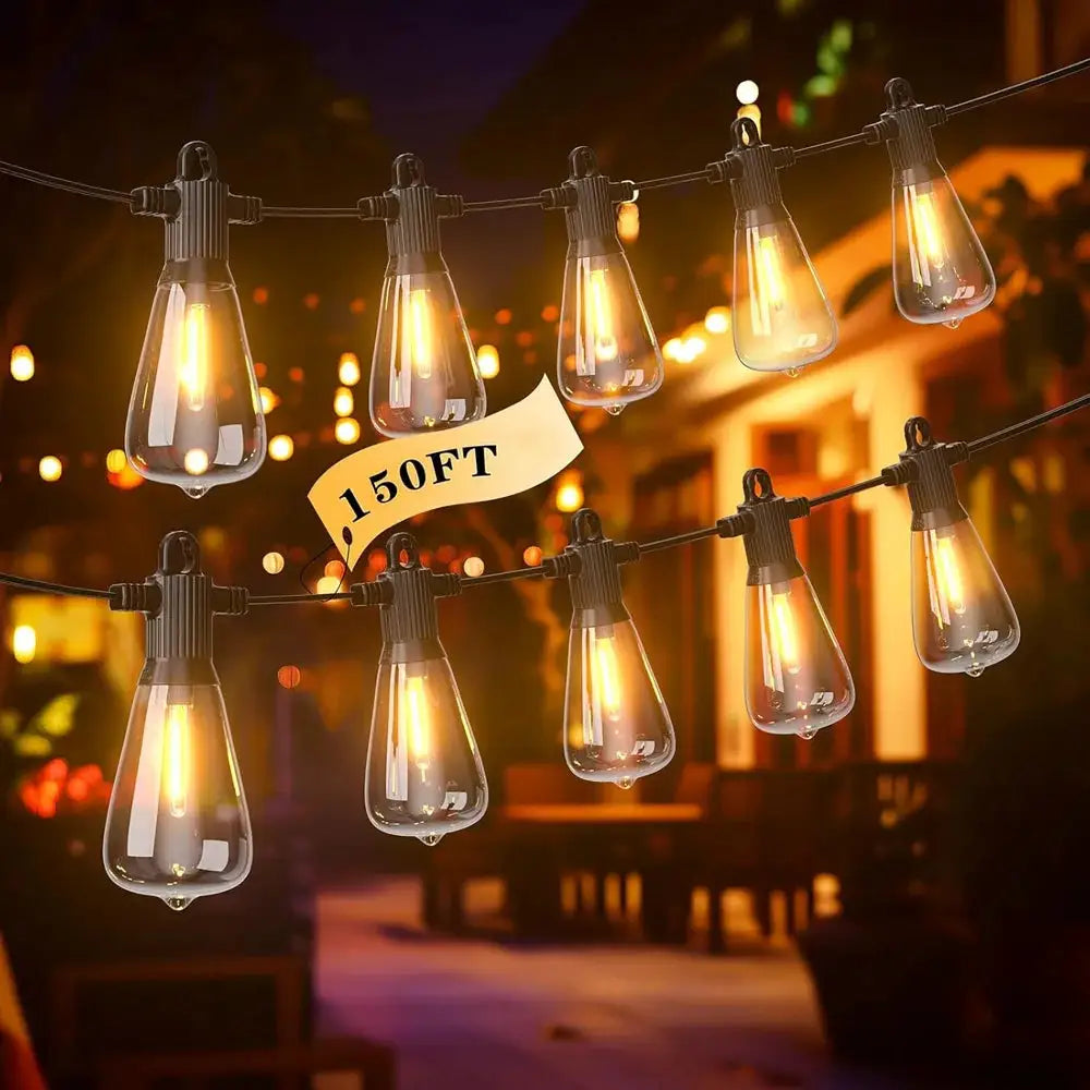 150FT LED Outdoor String Lights Waterproof Patio Lights Shatterproof ST38 Replaceable Bulbs Dimmable Outside Hanging Lights from PriceLows™