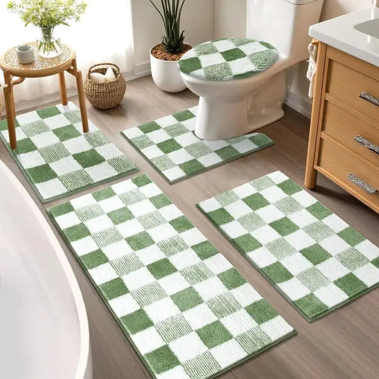Checkered Bathroom Rug Sets 5 Piece, NonSlip Ultra Absorbent Microfiber Bath Mats, Machine Washable Plush Shag Ultra Soft Bath R from PriceLows™