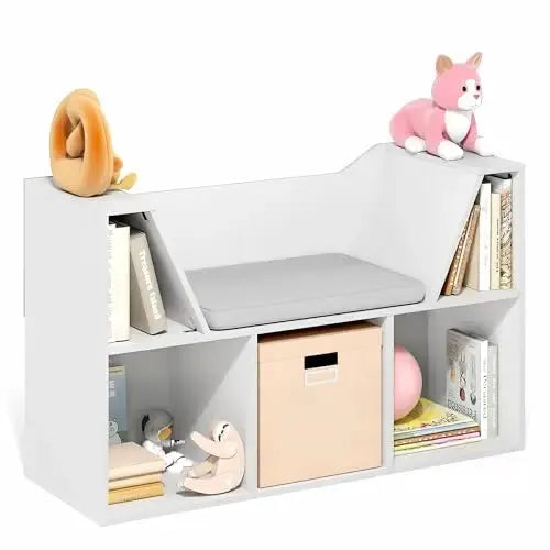 5-Cube Bookshelf With Reading Nook And Seat Cushion For Bedroom Living Room White from PriceLows™