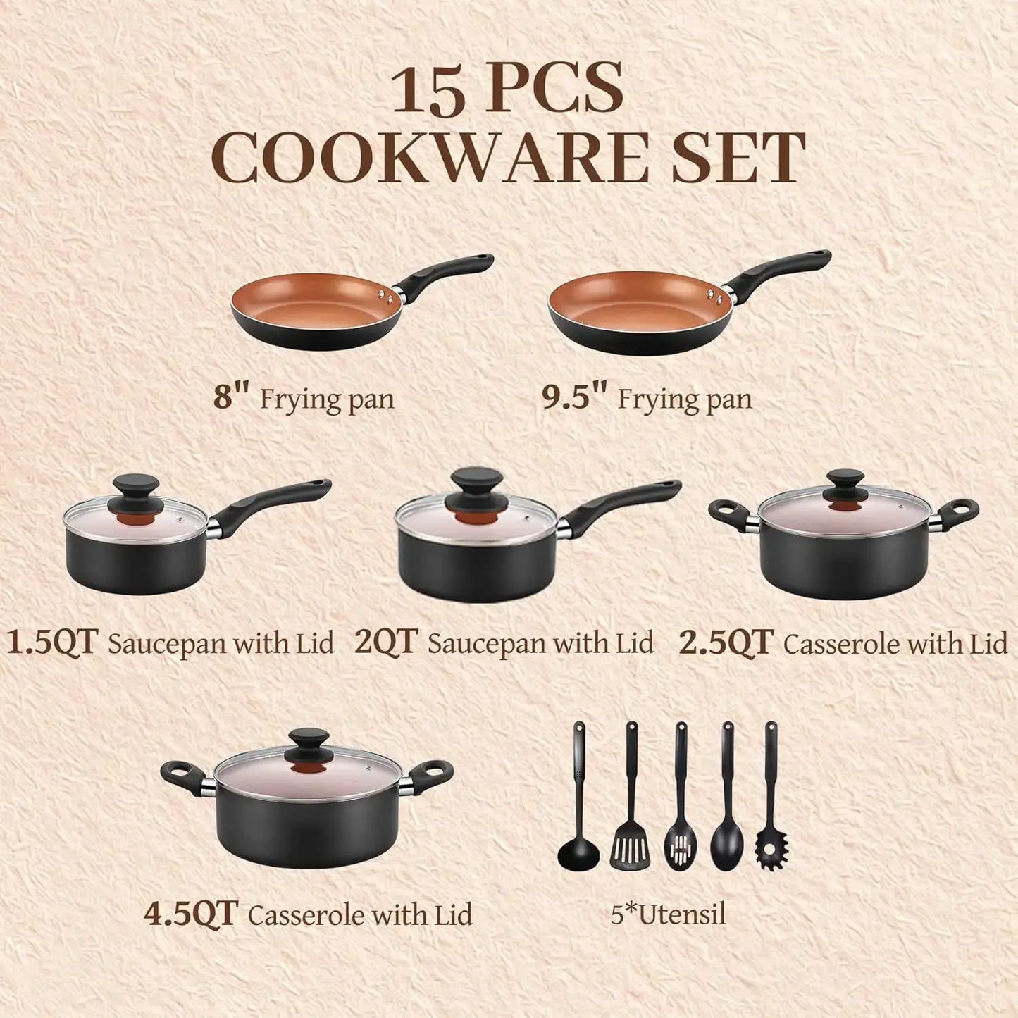 15PCS Ceramic Pots and Pans Set, Nonstick Cookware Set, Induction Compatible from PriceLows™
