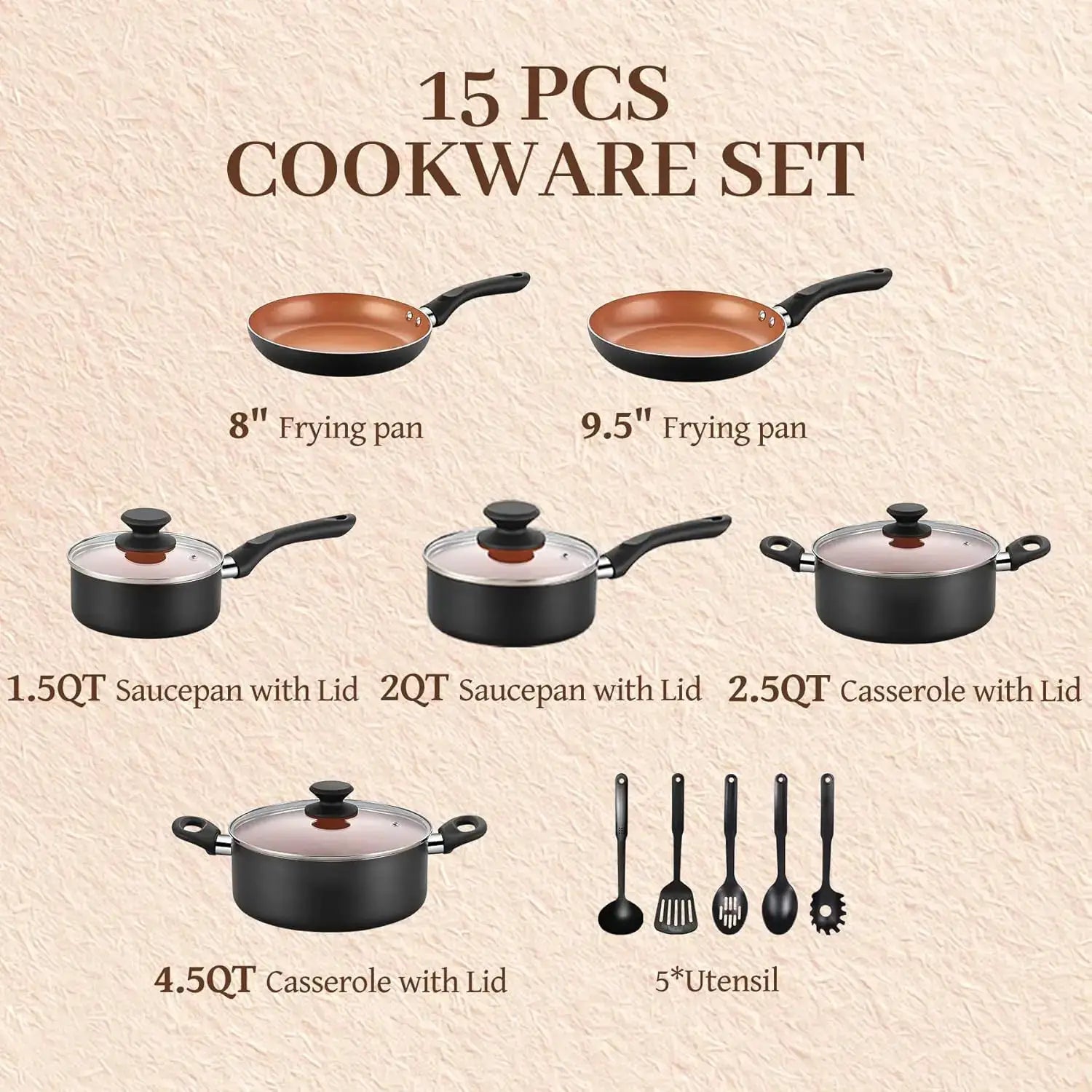 15PCS Ceramic Pots and Pans Set, Nonstick Cookware Set, Induction Compatible from PriceLows™