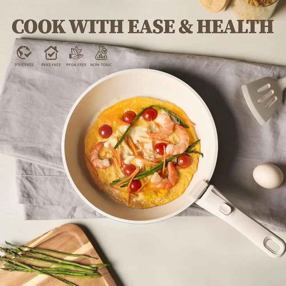 Non-Toxic Detachable Handle Cookware Set, Space-Saving Induction Pots and Pans, Oven & Dishwasher Safe, Cream White from PriceLows™