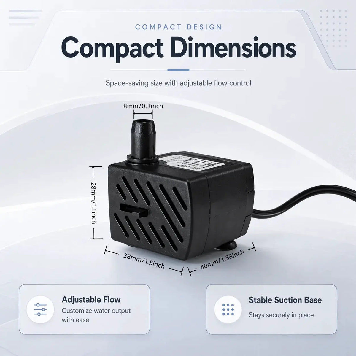 Mini Aquarium Pump | 200LPH Flow | 110V Only | Quiet Submersible
