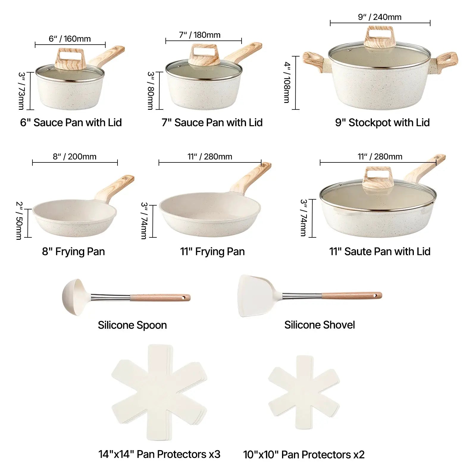 SucceBuy 17 Piece Pots and Pans Set Granite Nonstick Cookware Set Induction Cookwares Kitchen RV Cooking Sets with Pan Protector from PriceLows™