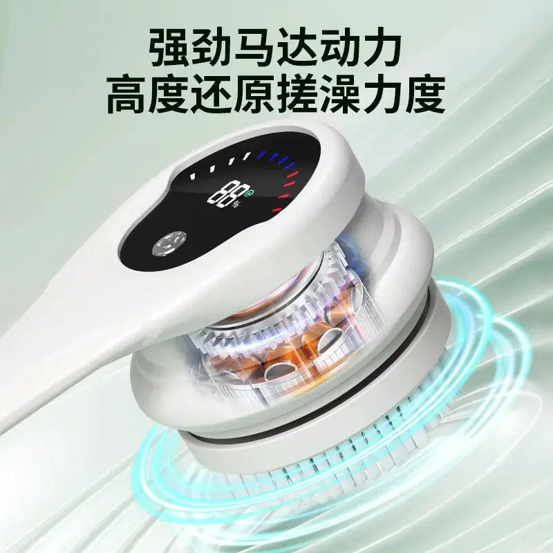 Electric Bath Brush | 5 Heads | 3-Speed Rotation | Long Handle Waterproof