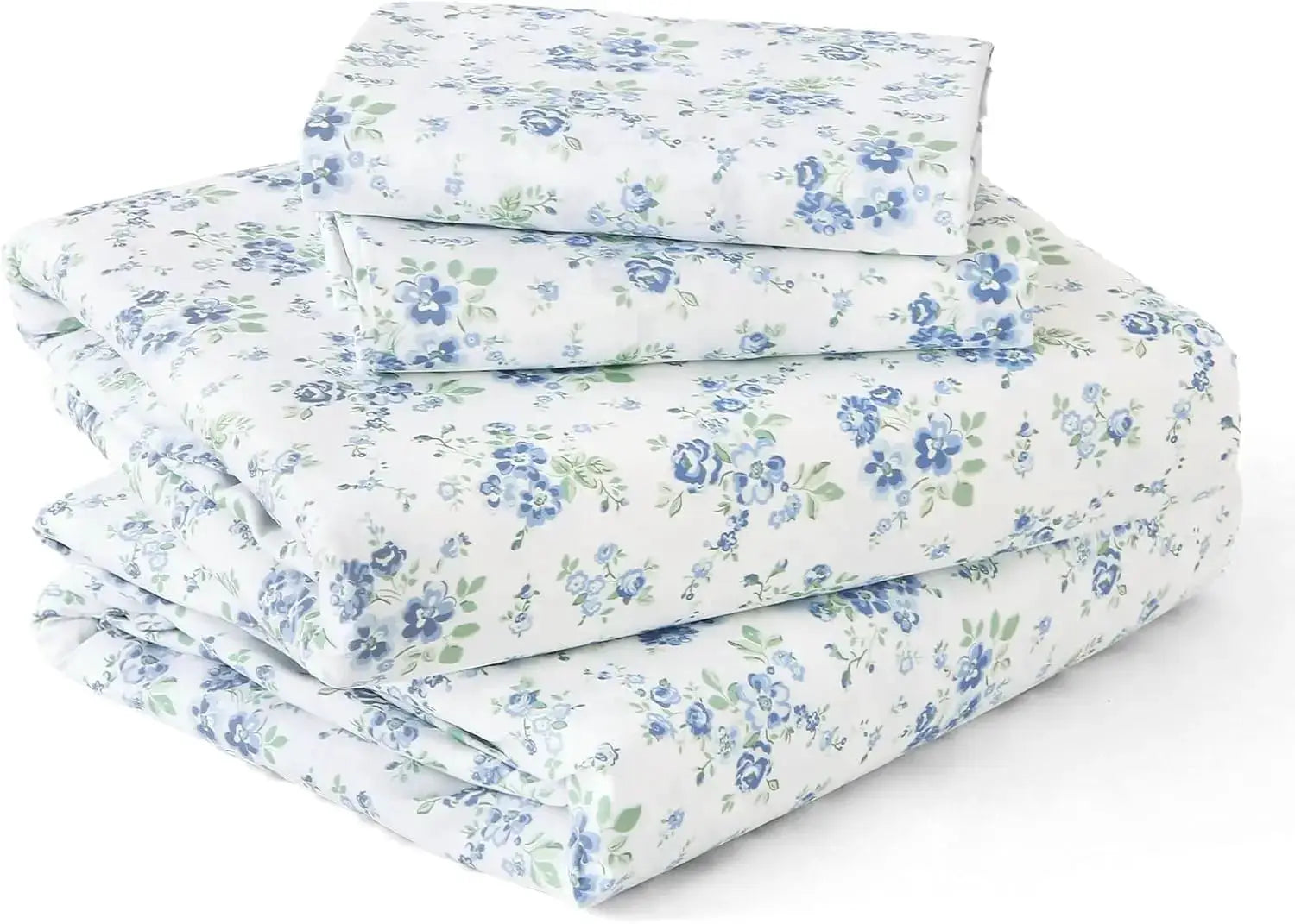 Queen Size 4-Piece Sheet Set, Soft Breathable Bedding with Deep Pocket Up to 16", Wrinkle-Free & Cooling - Blossoms Light Blue from PriceLows™