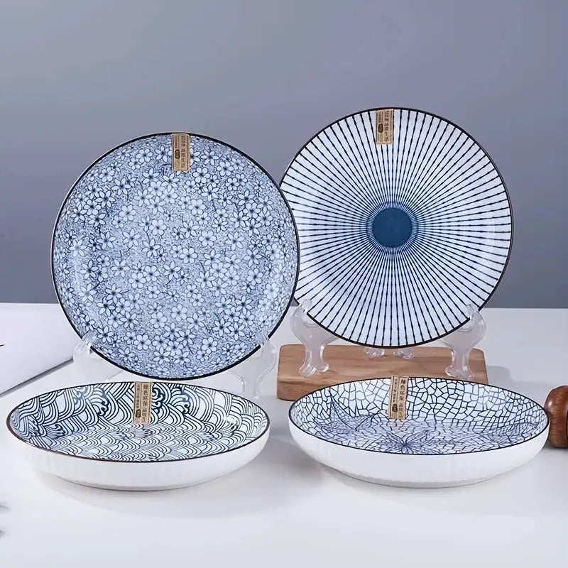 6pcs Japanese Ceramic Plates - 8-inch Round Blue & White Dinnerware, Heat-Resistant Microwave & Dishwasher Safe Suitable for Salads, Sushi, Pasta, Desserts, Elegant Suitable for Home Kitchen or Restaurant Use from PriceLows™