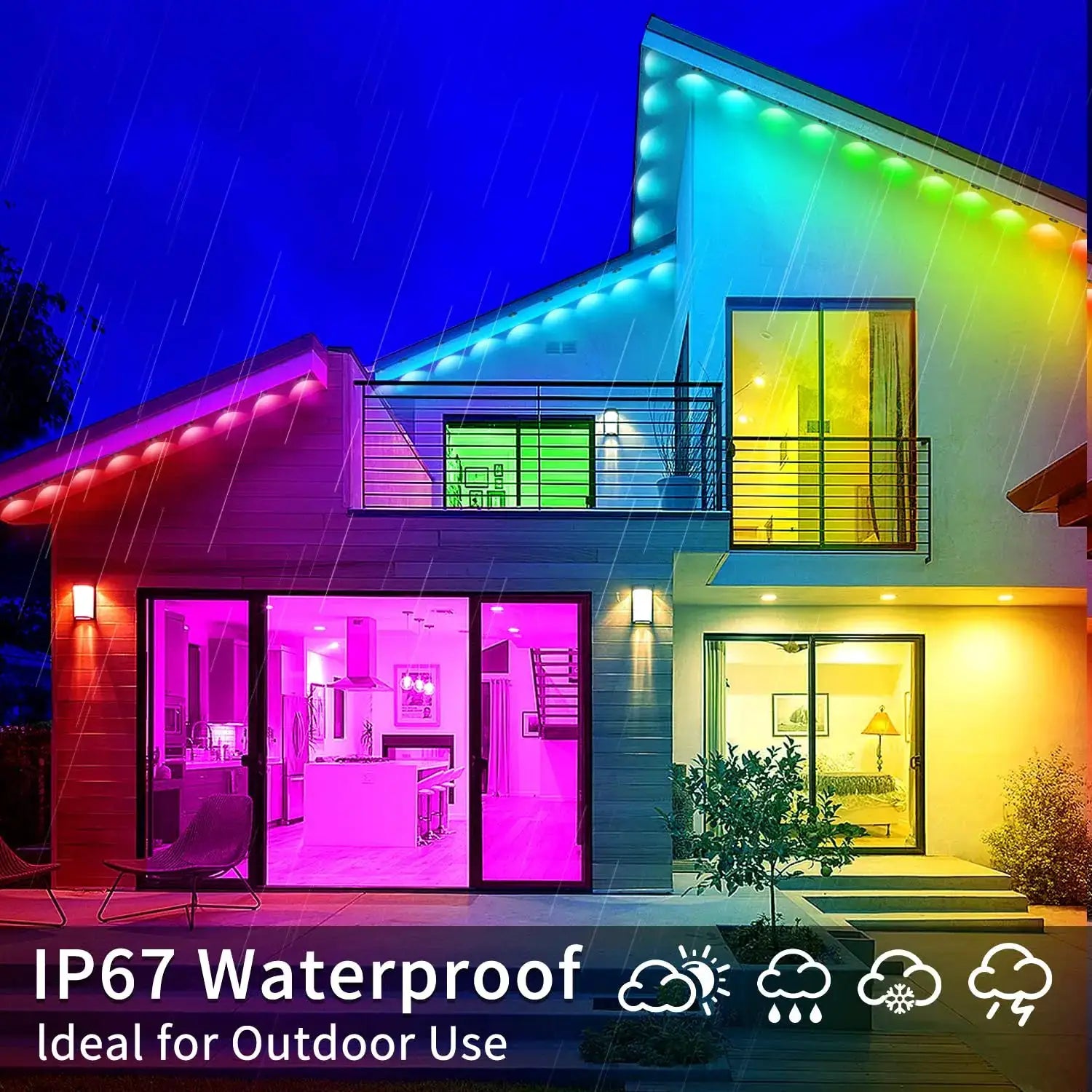 Permanent Outdoor String Lights 60M 120LEDs Smart RGBIC LED Lights IP67 Waterproof Full House Eaves Lights Halloween Decor Alexa from PriceLows™