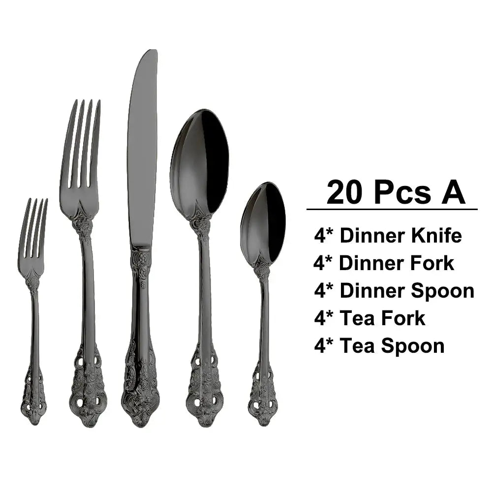 30 Pieces Gold Plated Luxury Cutlery Set Stainless Steel Vintage Western Tableware Sliver Knife Spoon Fork Set Kitchen Utensils from PriceLows™