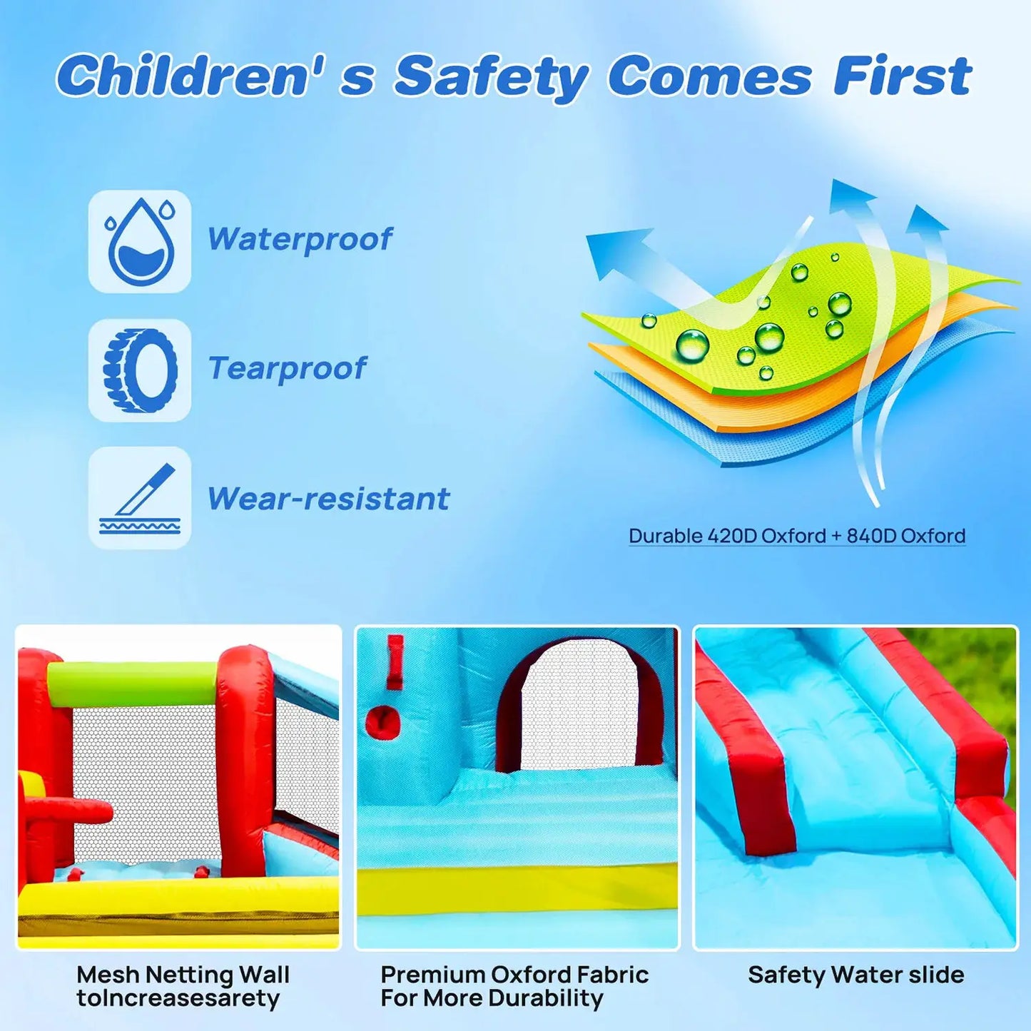 Inflatable Water Slide with Blower, All in 1 Bounce House Jumping Castle With Pool, Outdoor Backyard Playground For Summer Party from PriceLows™